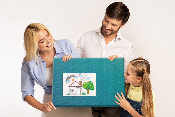 Tablero de anuncios con diseño de formas geométricas en tonos azules