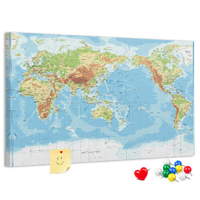 Tablero de anuncios Mapa del mundo con los continentes coloreados.