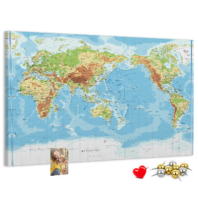 Tablero de anuncios mapa del mundo con los continentes coloreados