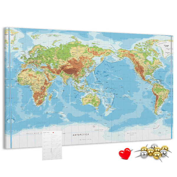 Tablero de anuncios mapa del mundo con los continentes coloreados