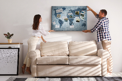 Tablero de anuncios mapa del mundo antiguo en tonos azules