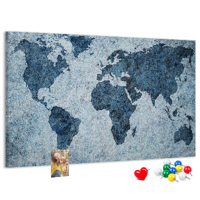 Tablero de anuncios mapa del mundo antiguo en tonos azules