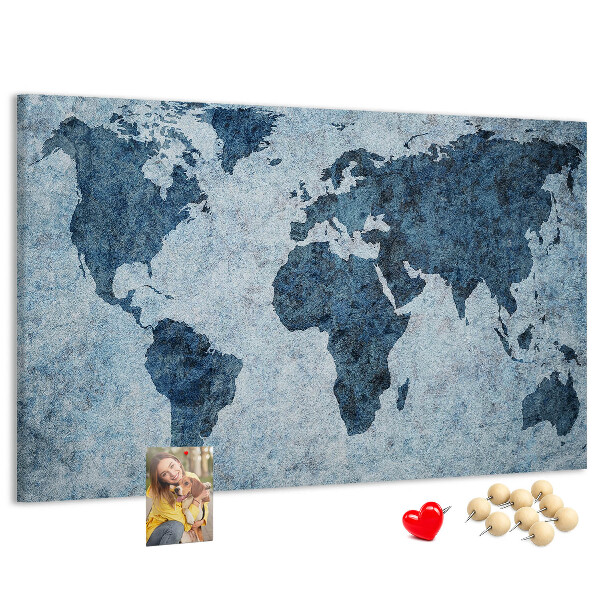 Tablero de anuncios mapa del mundo antiguo en tonos azules