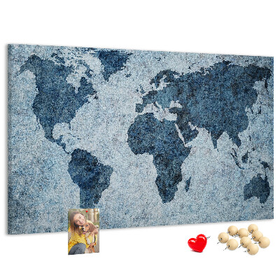 Tablero de anuncios mapa del mundo antiguo en tonos azules
