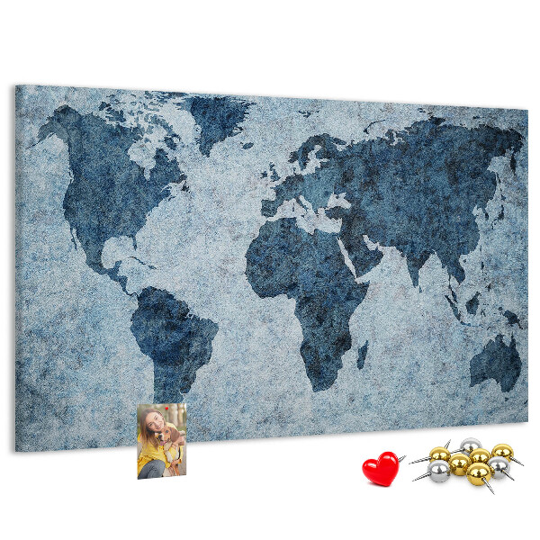 Tablero de anuncios mapa del mundo antiguo en tonos azules