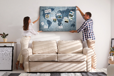Tablero de anuncios mapa del mundo antiguo en tonos azules