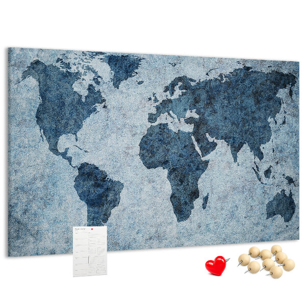 Tablero de anuncios mapa del mundo antiguo en tonos azules