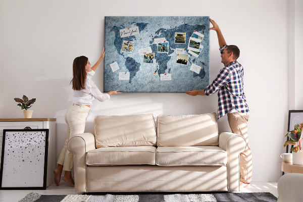 Tablero de anuncios mapa del mundo antiguo en tonos azules