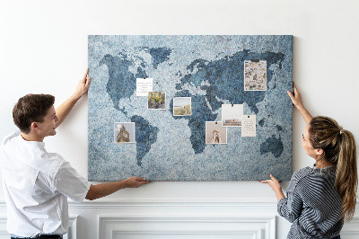 Tablero de anuncios mapa del mundo antiguo en tonos azules