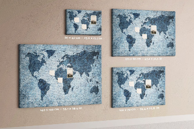 Tablero de anuncios mapa del mundo antiguo en tonos azules