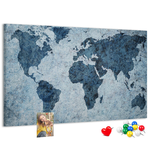 Tablero de anuncios mapa del mundo antiguo en tonos azules