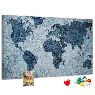 Tablero de anuncios mapa del mundo antiguo en tonos azules