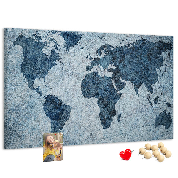 Tablero de anuncios mapa del mundo antiguo en tonos azules