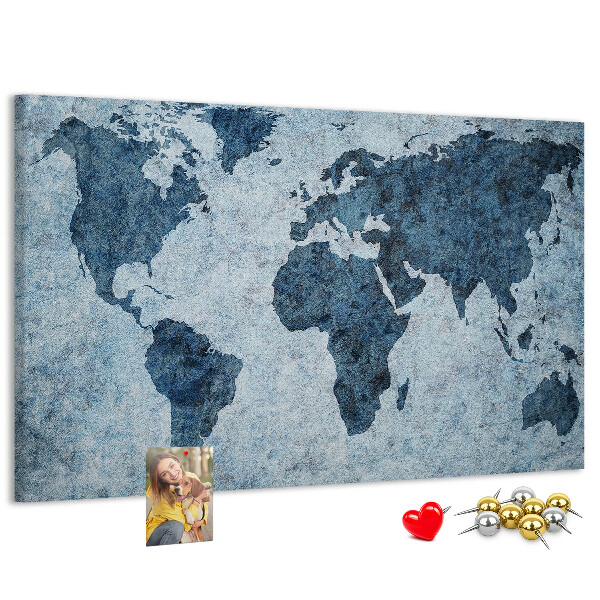 Tablero de anuncios mapa del mundo antiguo en tonos azules