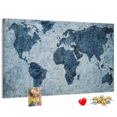 Tablero de anuncios mapa del mundo antiguo en tonos azules