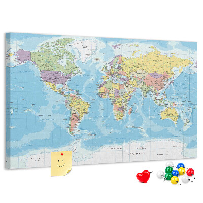 Tablero de anuncios Mapa del mundo con los continentes coloreados.