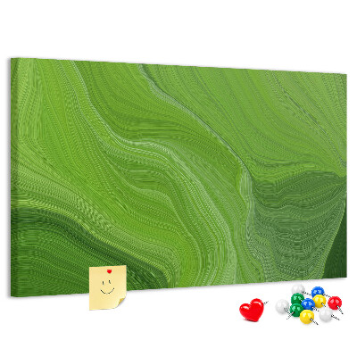 Tablero de corcho decorado Ondas verdes con líneas delicadas.