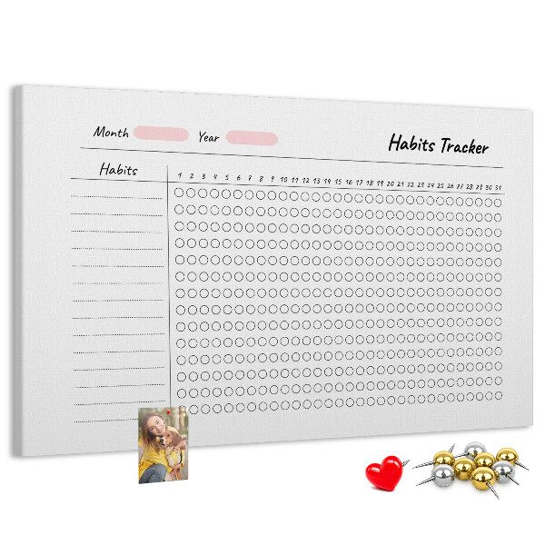 Tablero de corcho decorado para seguimiento de hábitos simplificado