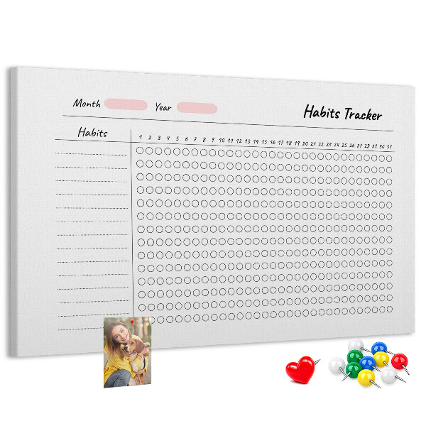 Tablero de corcho decorado para seguimiento de hábitos simplificado