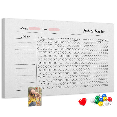 Tablero de corcho decorado para seguimiento de hábitos simplificado