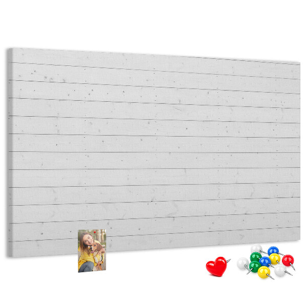 Tablero de anuncios de corcho blanco con marco estilo madera