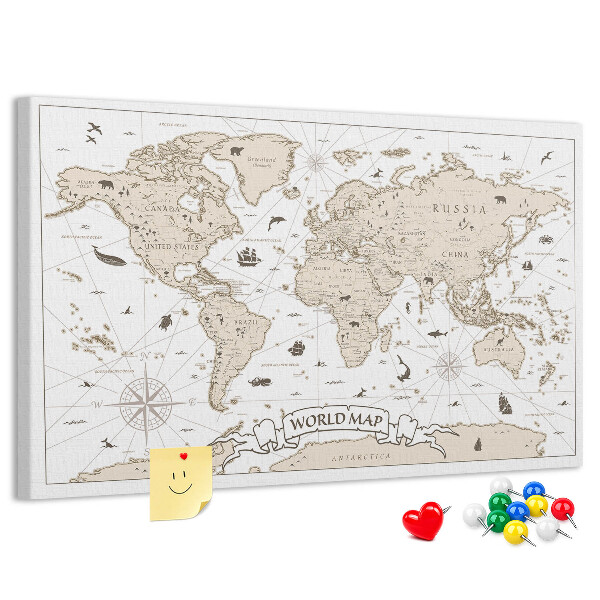 Tablero de corcho decorativo mapa del mundo antiguo con detalles geográficos