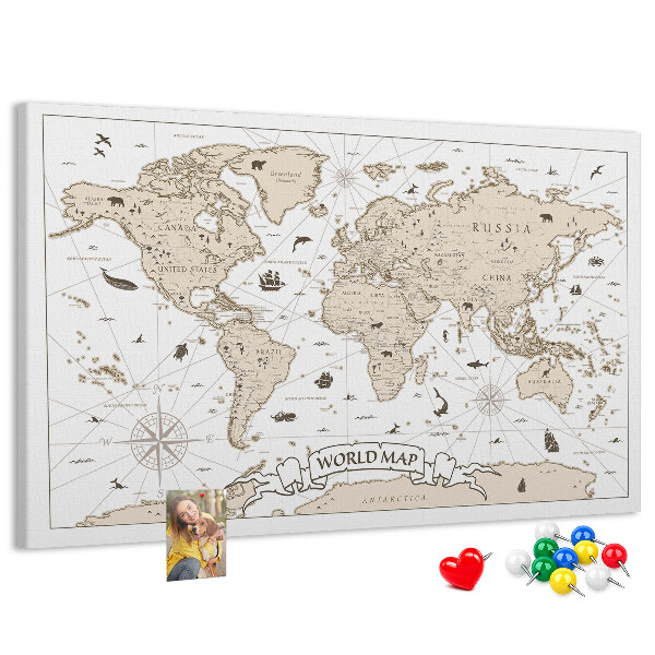 Tablero de corcho decorativo mapa del mundo antiguo con detalles geográficos