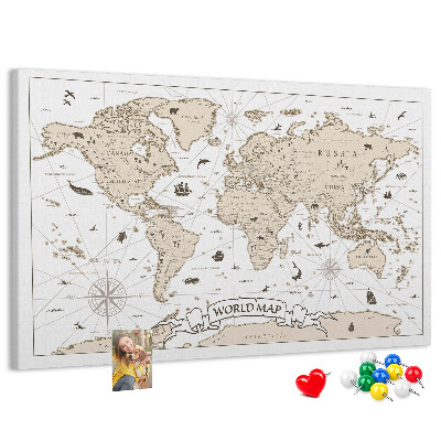 Tablero de corcho decorativo mapa del mundo antiguo con detalles geográficos