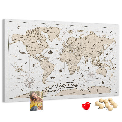 Tablero de corcho decorativo mapa del mundo antiguo con detalles geográficos
