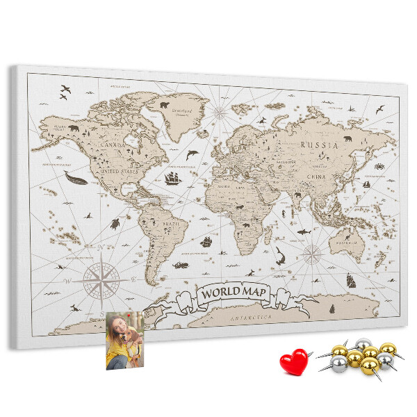 Tablero de corcho decorativo mapa del mundo antiguo con detalles geográficos