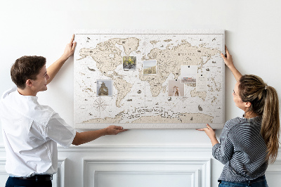 Tablero de corcho decorativo mapa del mundo antiguo con detalles geográficos