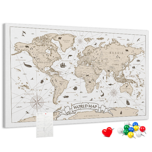 Tablero de corcho decorativo mapa del mundo antiguo con detalles geográficos