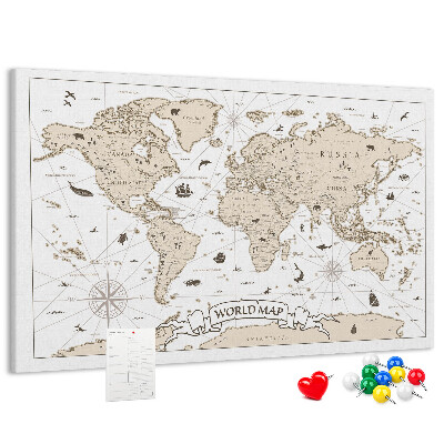 Tablero de corcho decorativo mapa del mundo antiguo con detalles geográficos