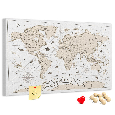 Tablero de corcho decorativo mapa del mundo antiguo con detalles geográficos