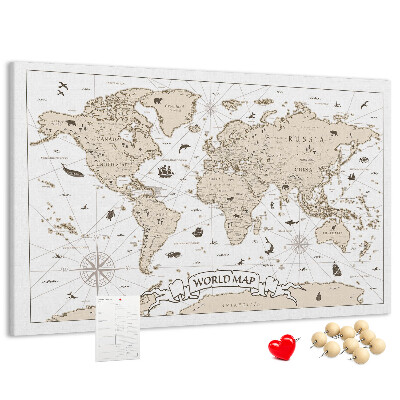 Tablero de corcho decorativo mapa del mundo antiguo con detalles geográficos