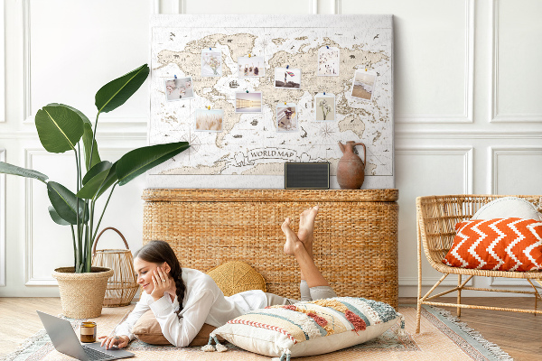 Tablero de corcho decorativo mapa del mundo antiguo con detalles geográficos