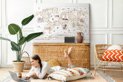 Tablero de corcho decorativo mapa del mundo antiguo con detalles geográficos