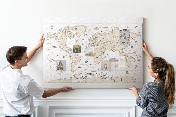 Tablero de corcho decorativo mapa del mundo antiguo con detalles geográficos