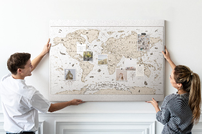 Tablero de corcho decorativo mapa del mundo antiguo con detalles geográficos