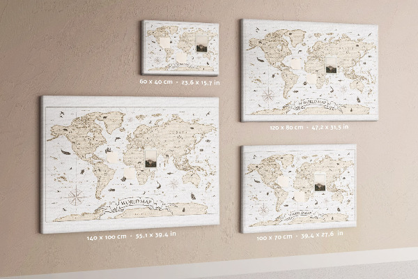 Tablero de corcho decorativo mapa del mundo antiguo con detalles geográficos