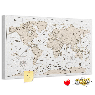 Tablero de corcho decorativo mapa del mundo antiguo con detalles geográficos