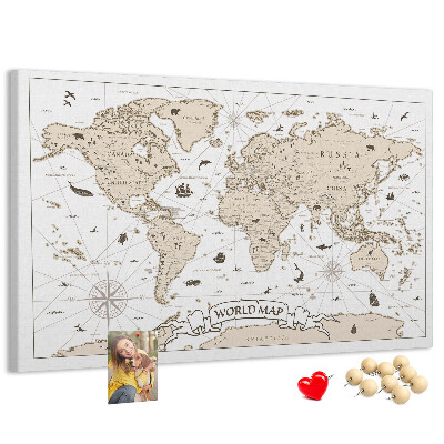 Tablero de corcho decorativo mapa del mundo antiguo con detalles geográficos
