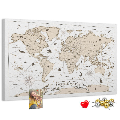 Tablero de corcho decorativo mapa del mundo antiguo con detalles geográficos