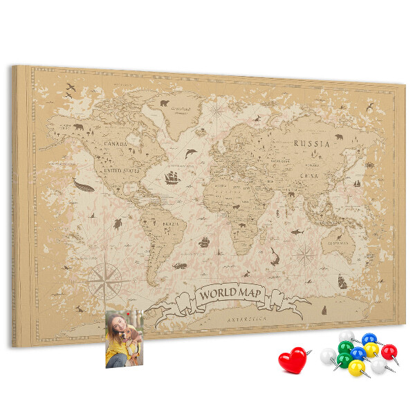 Tablero de anuncios mapa del mundo antiguo con detalles geográficos