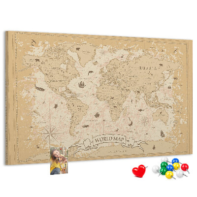 Tablero de anuncios mapa del mundo antiguo con detalles geográficos