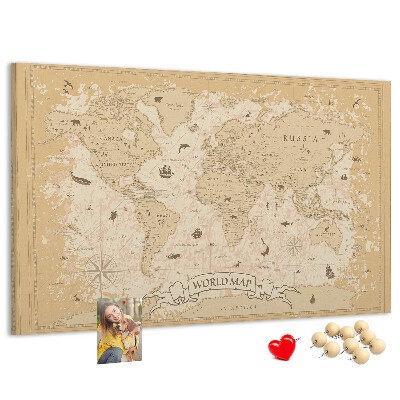 Tablero de anuncios mapa del mundo antiguo con detalles geográficos