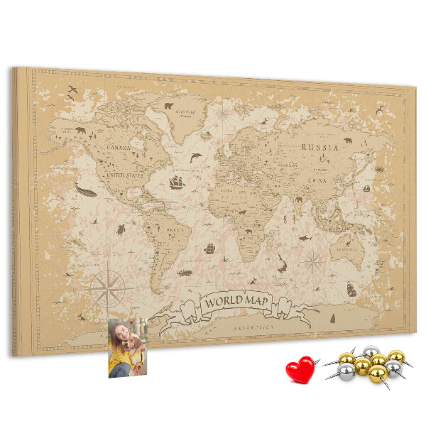 Tablero de anuncios mapa del mundo antiguo con detalles geográficos