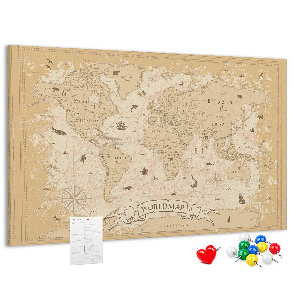 Tablero de anuncios mapa del mundo antiguo con detalles geográficos