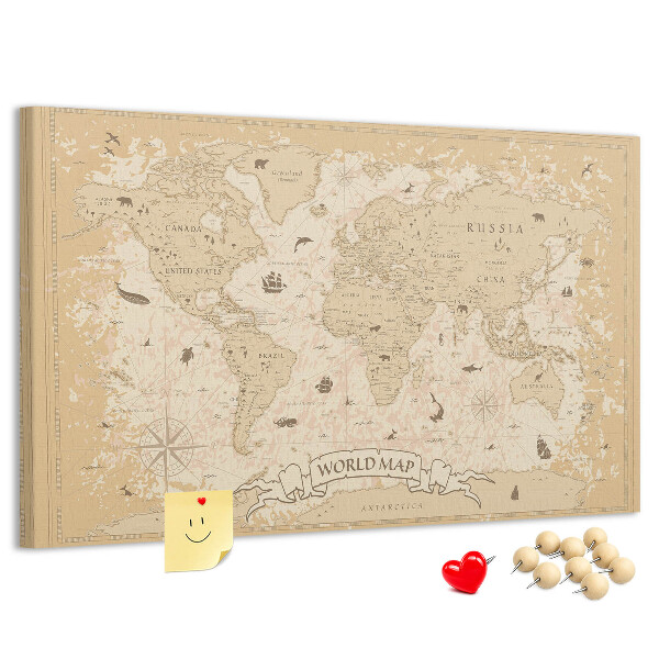 Tablero de anuncios mapa del mundo antiguo con detalles geográficos
