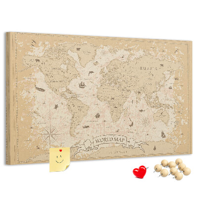Tablero de anuncios mapa del mundo antiguo con detalles geográficos